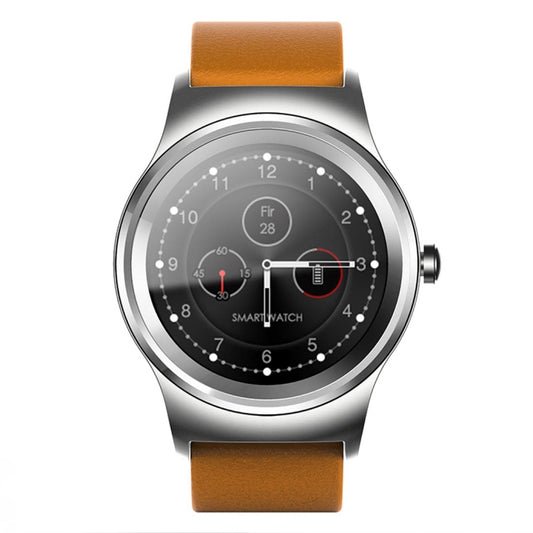 SMA-Round 1.28 inch Color Touch Screen Bluetooth Smart Watch, Waterproof, Support Voice Control / Heart Rate Monitor / Sleep Monitor / Bluetooth Camera, Compatible with Android and iOS System, SMA-Round/Orange Leather Strap, SMA-Round/Silver Leather St...