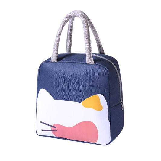 QW001 Cartoon Thick Aluminum Foil Lunch Bag Student Lunch Box Handbag Insulated Bag, Cat Lunch Bag(Tibetan blue)