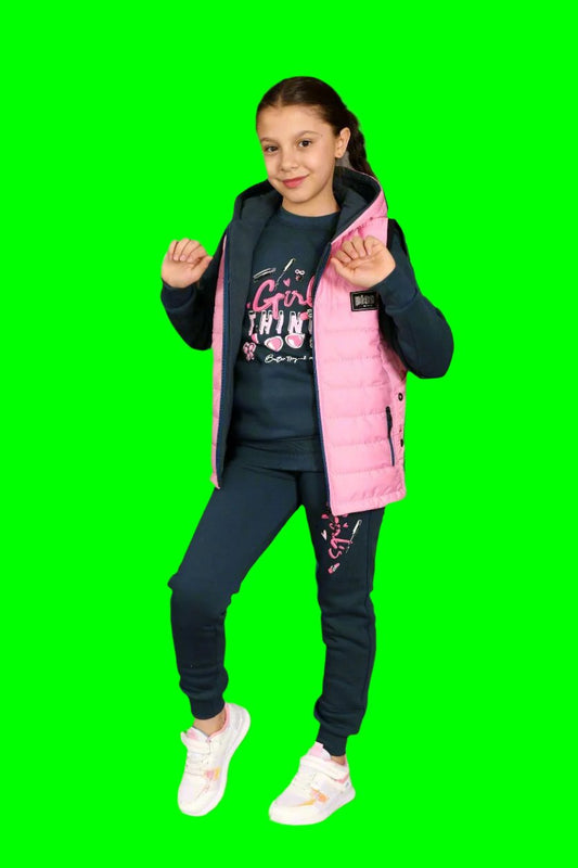 1 to 4 Years , 3 in 1 Girls Sportwear Tracksuit, Jacket, Trouser and Sweatshirt , M303