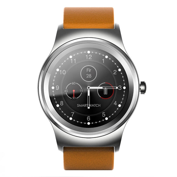 SMA-Round 1.28 inch Color Touch Screen Bluetooth Smart Watch, Waterproof, Support Voice Control / Heart Rate Monitor / Sleep Monitor / Bluetooth Camera, Compatible with Android and iOS System, SMA-Round/Orange Leather Strap, SMA-Round/Silver Leather St...