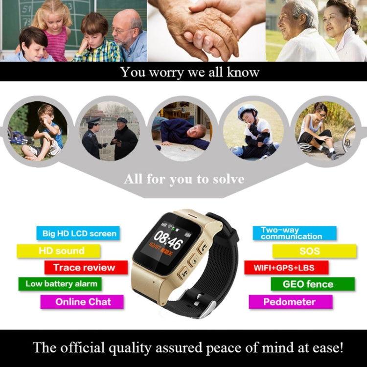 D99+ 1.22 inch HD LCD Screen GPS Smartwatch for the Elder Waterproof, Support GPS + LBS + WiFi Positioning / Two-way Dialing / Voice Monitoring / One-key First-aid / Wrist off Alarm / Safety Fence, D99+ Rose Gold