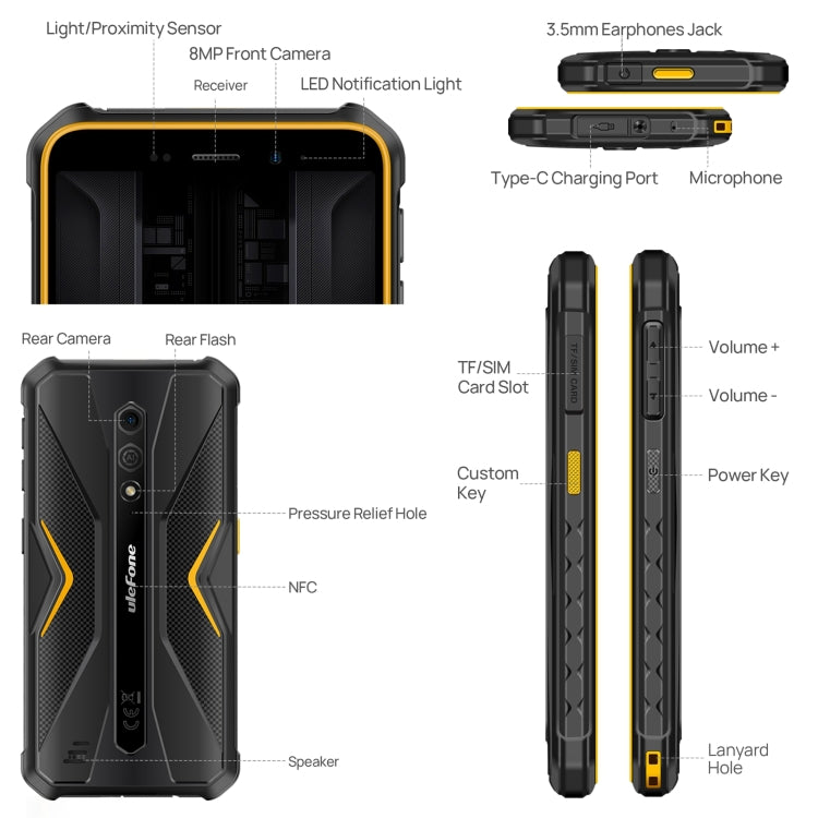 Ulefone Armor X12 Pro, IP68/IP69K Rugged Phone, 5.45 inch Android 15 MediaTek Helio G36 Octa Core, Network: 4G, NFC, 4GB+64GB