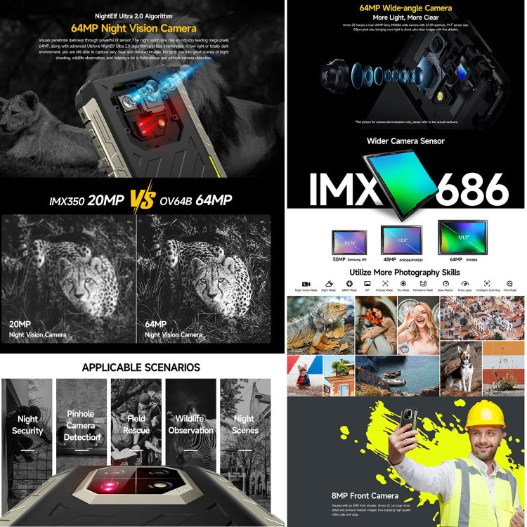 Ulefone Armor 22, IP68/IP69K Rugged Phone, 6.58 inch Android 15 MediaTek Helio G96 Octa Core, Network: 4G, NFC, OTG, 8GB+128GB, 8GB+256GB