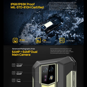 Ulefone Armor 24, Rugged Phone, Side Fingerprint, 22000mAh, 6.78 inch Android 14 MediaTek Helio G96 Octa Core, Network: 4G, NFC, Armor 24