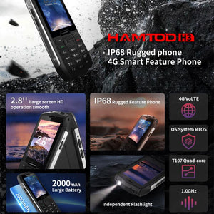 HAMTOD H3 Rugged Phone, 2.8 inch T107 ARM CortexTM A7 Quad-core 1.0GHz, Network: 4G, VoLTE, BT, SOS, EU Version