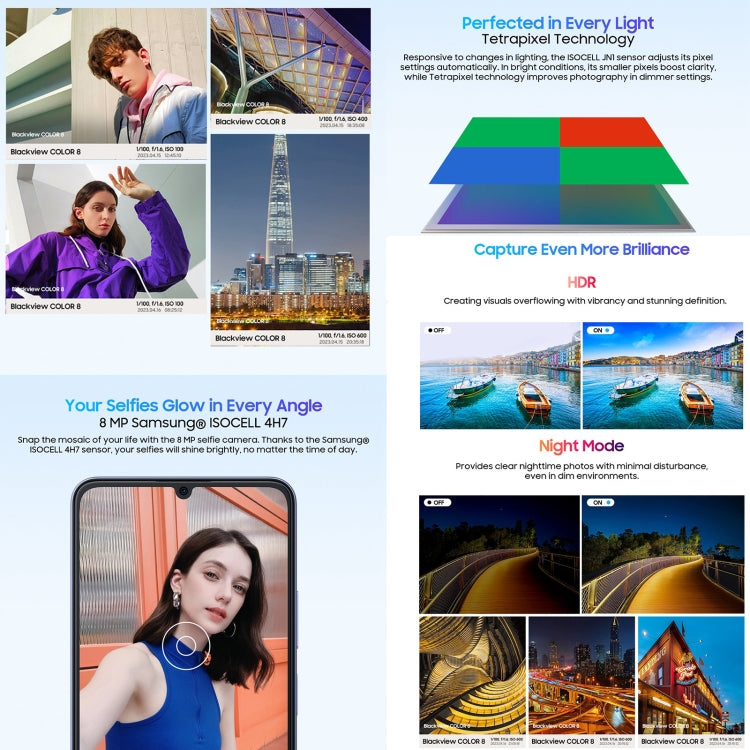 Blackview COLOR 8, Fingerprint & Face Identification, 6.75 inch Android 13 Unisoc T616 Octa Core up to 2.2GHz, Network: 4G, OTG, 8GB+256GB