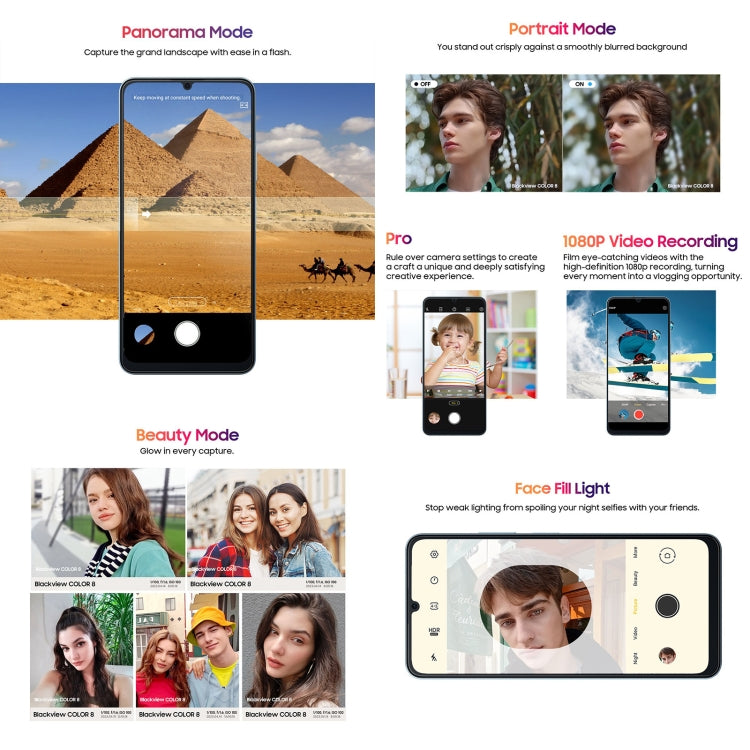 Blackview COLOR 8, Fingerprint & Face Identification, 6.75 inch Android 13 Unisoc T616 Octa Core up to 2.2GHz, Network: 4G, OTG, 8GB+256GB