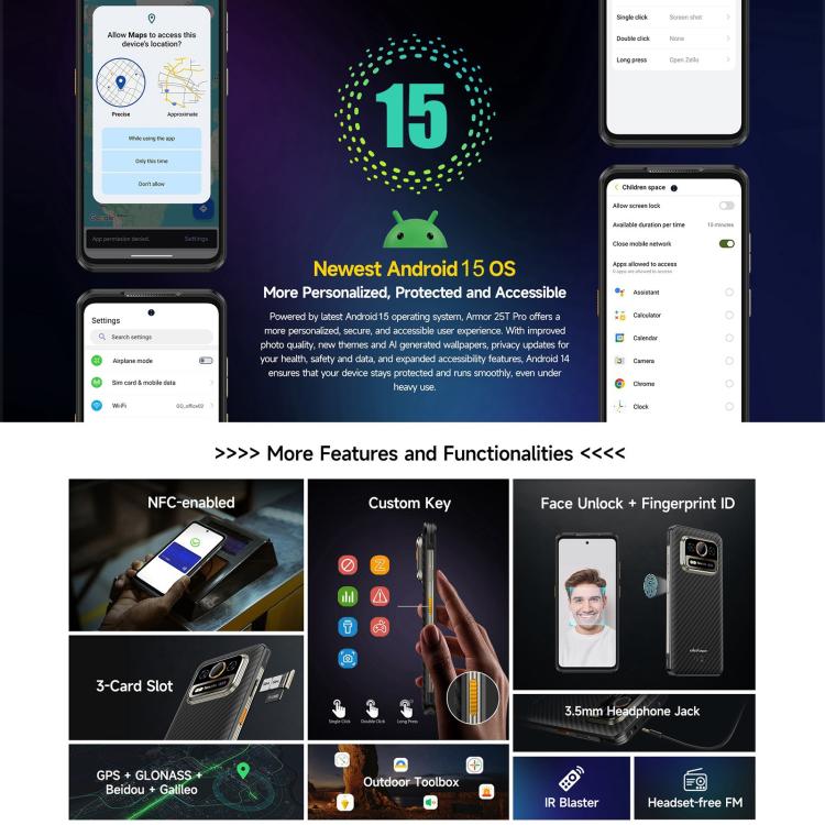 Ulefone Armor 25T Pro Rugged Phone, Thermal Imaging, 6.78 inch Android 15 MediaTek Dimensity 6300 Octa Core, Network: 5G, NFC, 8GB+256GB