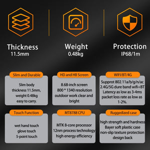 CENAVA A868T IP68 Rugged Tablet PC, 8.68 inch Android 13 MT8788 Octa Core, 4G Network