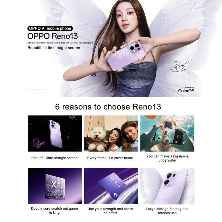 OPPO Reno13 AI Phone, 16GB+1TB, Screen Fingerprint, 6.59 inch ColorOS 15.0 Dimensity 8350 Octa Core, NFC, OTG, Network: 5G, Reno13, 16GB+1TB