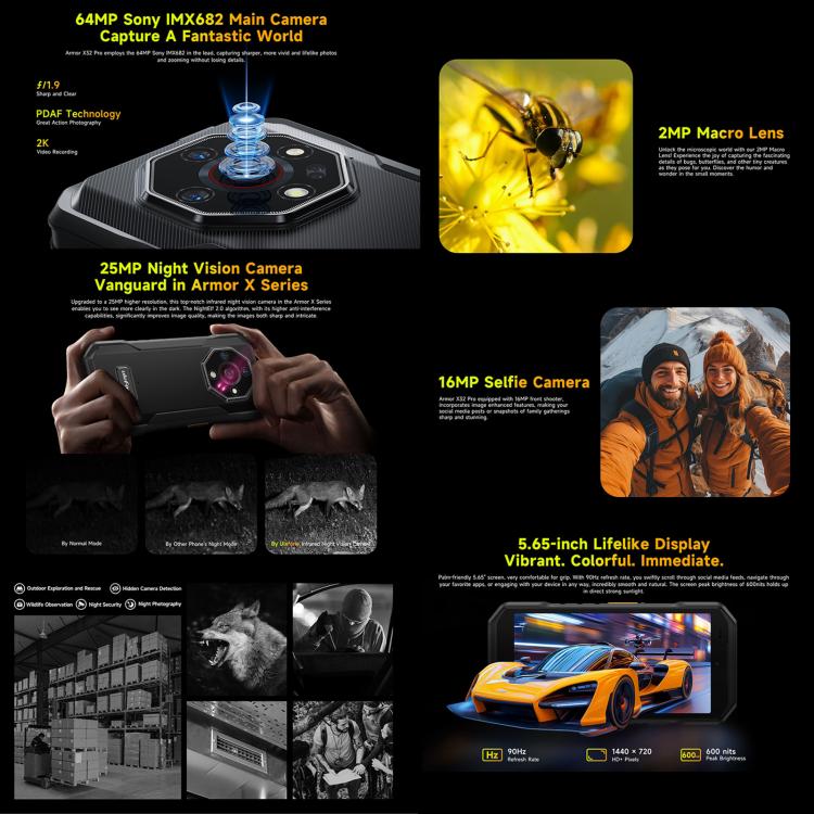 Ulefone Armor X32 Pro 5G, 8GB+256GB, Night Vision, IP68/IP69K Rugged Phone, 5.65 inch Android 14 MediaTek Dimensity 6300 Octa Core, Network: 5G, NFC, OTG, Armor X32 Pro 5G
