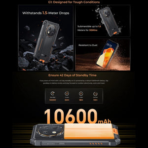 Oukitel G1 Rugged Phone, 6GB+256GB, Fingerprint Identification, 6.52 inch Android 14 T606 Octa Core, NFC, OTG, Network: 4G