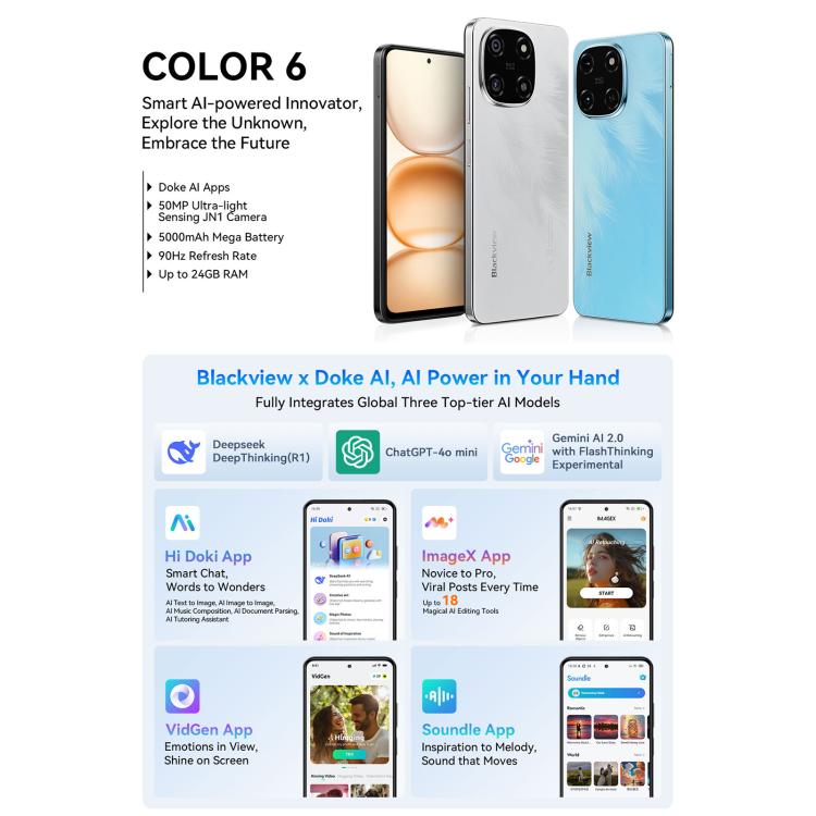 Blackview COLOR 6, 8GB+128GB, Fingerprint & Face Identification, 6.67 inch Android 15 MediaTek Helio G81 Octa Core, Network: 4G, 8GB+128GB