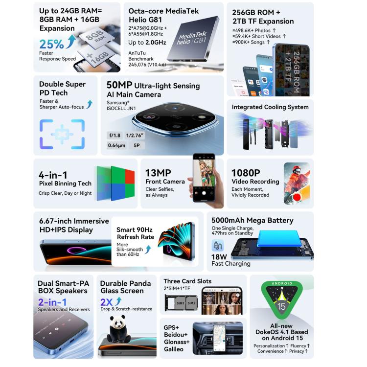 Blackview COLOR 6, 8GB+128GB, Fingerprint & Face Identification, 6.67 inch Android 15 MediaTek Helio G81 Octa Core, Network: 4G, 8GB+128GB