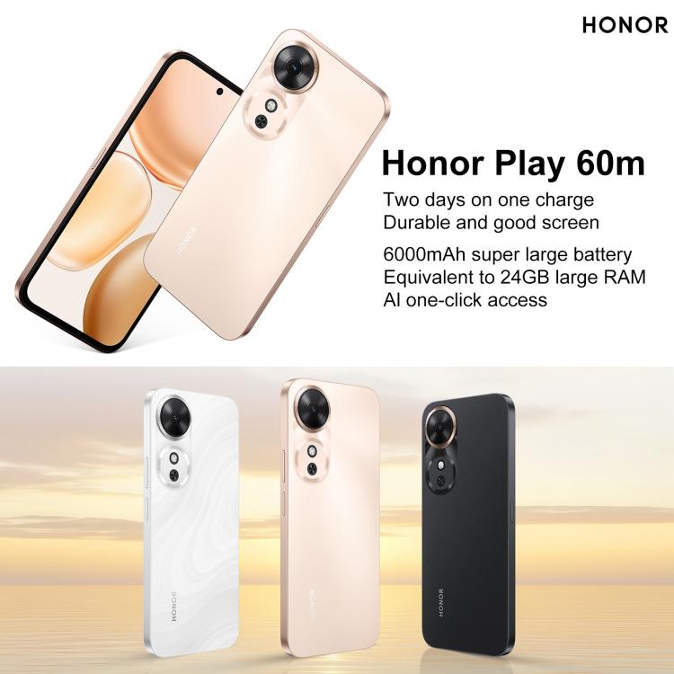 Honor Play 60m, 6GB+128GB, Side Fingerprint, 6.61 inch MagicOS 9.0 Dimensity 6300 Octa Core, Network: 5G, OTG, Play 60m, 6GB+128GB, 6GB+128GB