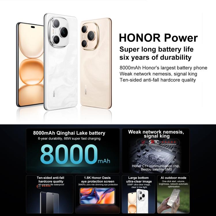 Honor Power, 8GB+256GB, Screen Fingerprint, 6.78 inch MagicOS 9.0 Snapdragon 7 Gen 3 Octa Core, Network: 5G, NFC, OTG, 8GB+256GB
