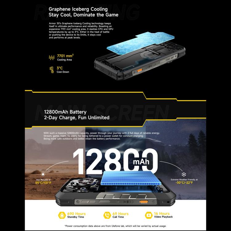 Ulefone Armor 30, 12GB+512GB, Night Vision, IP68/IP69K Rugged Phone, 6.95 inch Android 15 MediaTek Helio G100 Octa Core, Network: 4G, NFC, OTG, Armor 30