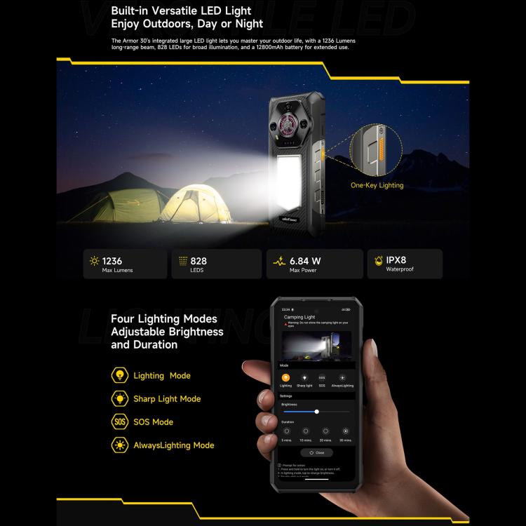 Ulefone Armor 30, 12GB+512GB, Night Vision, IP68/IP69K Rugged Phone, 6.95 inch Android 15 MediaTek Helio G100 Octa Core, Network: 4G, NFC, OTG, Armor 30