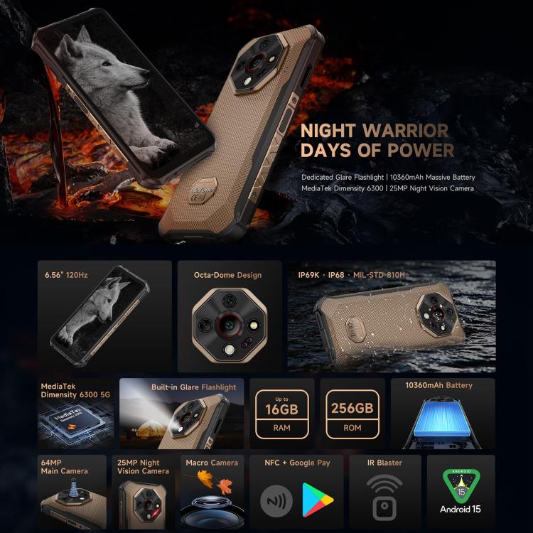 Ulefone Armor X16 Pro, 5GB+256GB, Night Vision, IP68/IP69K Rugged Phone, 6.56 inch Android 15 MediaTek Dimensity 6300 Octa Core, Network: 5G, NFC, OTG, Armor X16 Pro, 8GB+256GB