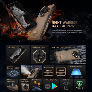 Ulefone Armor X16 Pro, 5GB+256GB, Night Vision, IP68/IP69K Rugged Phone, 6.56 inch Android 15 MediaTek Dimensity 6300 Octa Core, Network: 5G, NFC, OTG, Armor X16 Pro, 8GB+256GB
