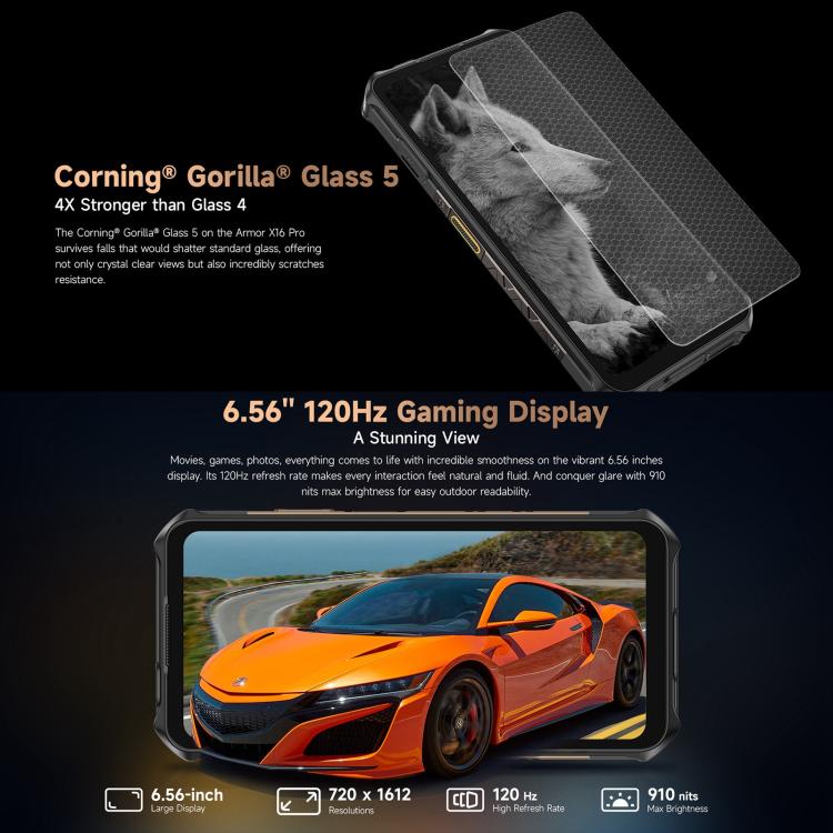 Ulefone Armor X16 Pro, 5GB+256GB, Night Vision, IP68/IP69K Rugged Phone, 6.56 inch Android 15 MediaTek Dimensity 6300 Octa Core, Network: 5G, NFC, OTG, Armor X16 Pro, 8GB+256GB