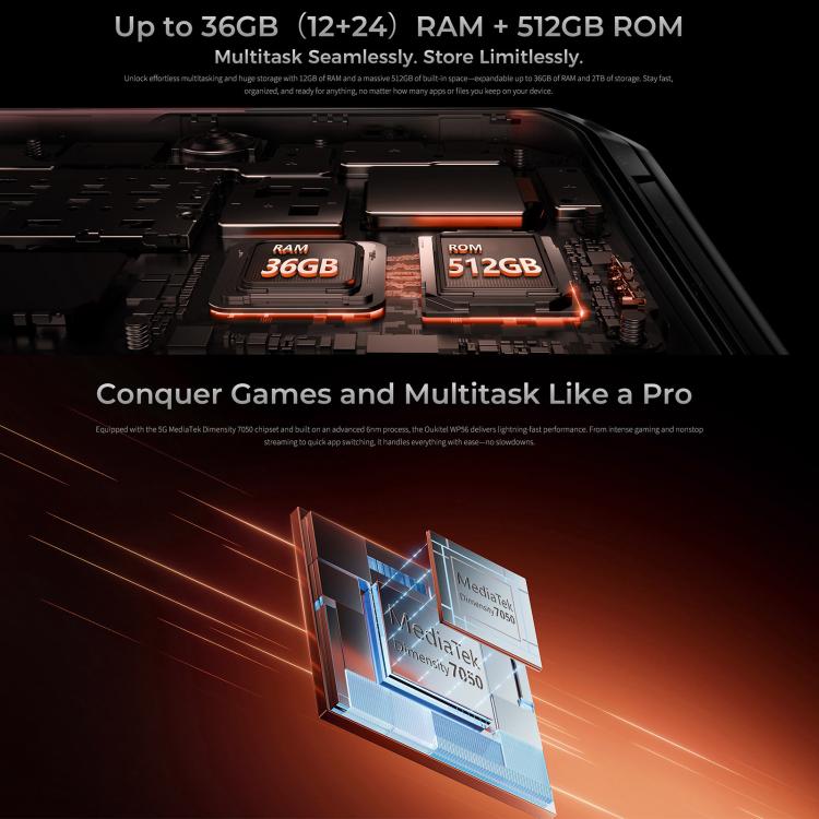 Oukitel WP56 Rugged Phone, 12GB+512GB, 108MP Camera, Fingerprint Identification, 6.8 inch Android 15 MTK Dimensity 7050 Octa Core, NFC, OTG, Network: 5G