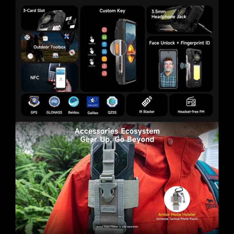 Ulefone Armor 33 Rugged Phone, 12GB+512GB, 6.95 inch Android 15 MediaTek Helio G100 Octa Core, Network: 4G, OTG, NFC, LED Light, Armor 33