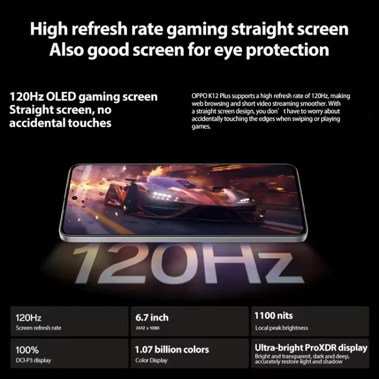 OPPO K12 Plus, 12GB+256GB, Screen Fingerprint, 6.7 inch ColorOS 14.0 Qualcomm Snapdragon 7 Gen 3 Octa Core, OTG, NFC, Network: 5G, 12GB+256GB
