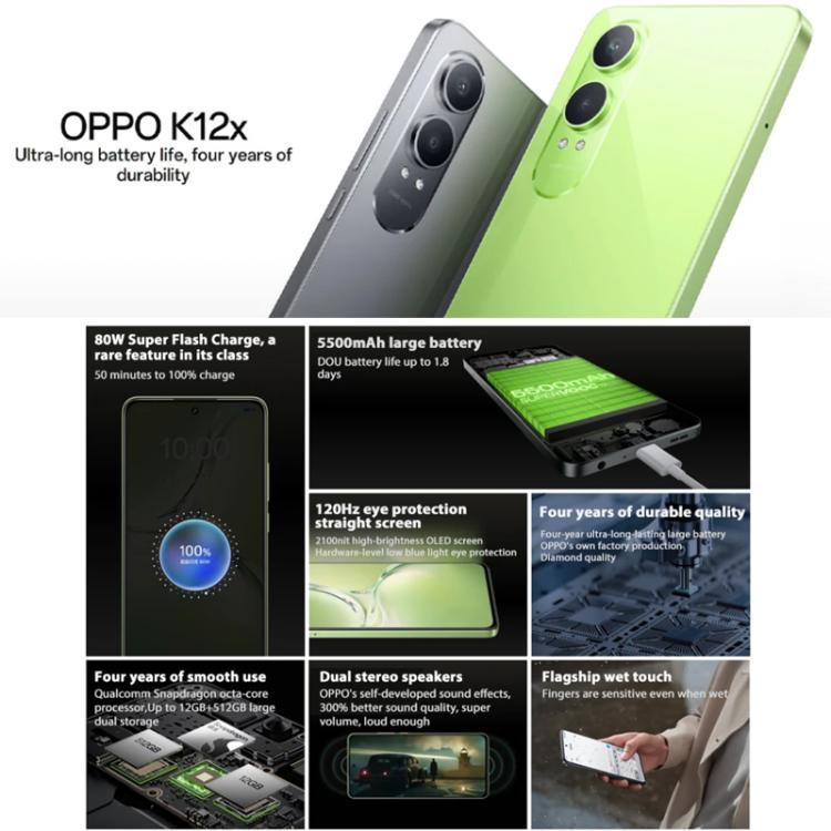 OPPO K12x 5G, 8GB+256GB, Screen Fingerprint,  6.67 inch ColorOS 14.0 Qualcomm Snapdragon 695 5G Octa Core, OTG, Network: 5G