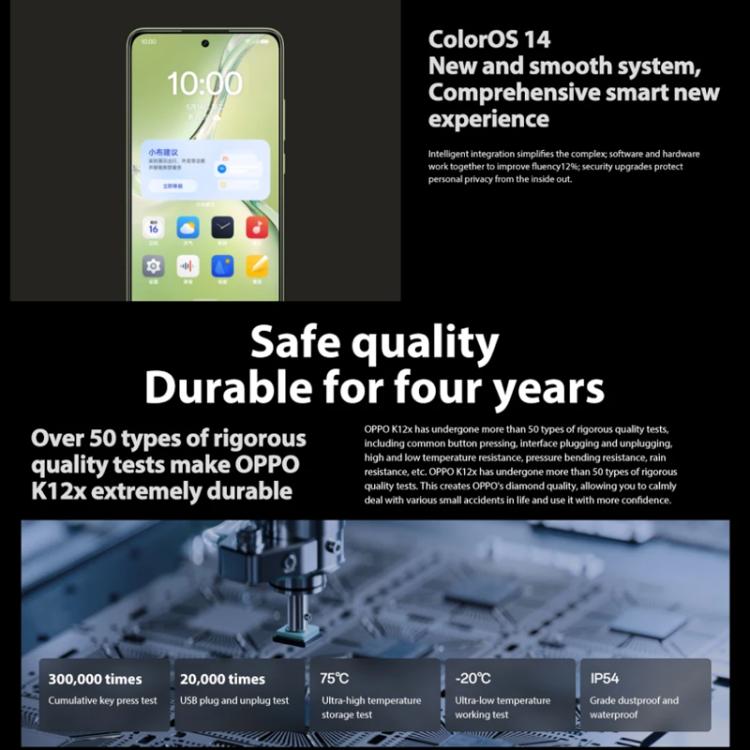 OPPO K12x 5G, 8GB+256GB, Screen Fingerprint,  6.67 inch ColorOS 14.0 Qualcomm Snapdragon 695 5G Octa Core, OTG, Network: 5G