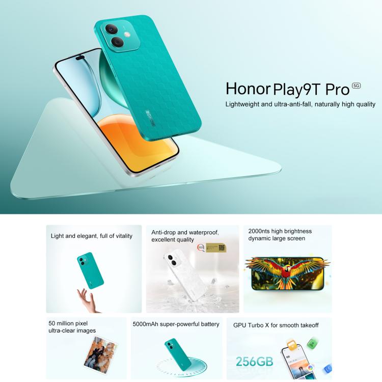 Honor Play9T Pro, 8GB+256TB, Screen Fingerprint, 6.7 inch MagicOS 8.0 Android 14.0 Dimensity 6080 Octa Core, Network: 5G, OTG, Honor Play9T Pro, 8GB+256GB