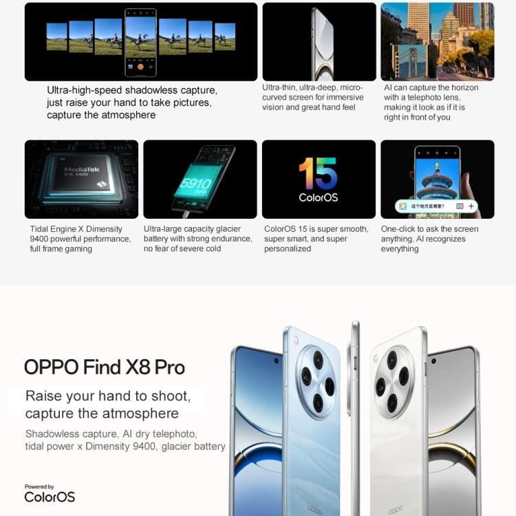 OPPO Find X8 Pro AI Phone, 16GB+512GB, Screen Fingerprint, 6.78 inch ColorOS 15 Dimensity 9400 Octa Core up to 3.626GHz, NFC, OTG, Network: 5G, Find X8 Pro, 16GB+512GB, Find X8 Pro 16GB+512GB, Find X8 Pro AI Phone, 16GB+512GB