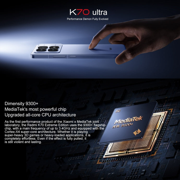 Xiaomi Redmi K70 Ultra, 12GB+256GB, 6.67 inch Xiaomi HyperOS Dimensity 9300+ Octa Core 4nm up to 3.4GHz, NFC, Network: 5G, 12GB+256GB