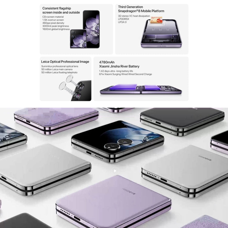 Xiaomi MIX Flip, 12GB+512GB, 6.86 inch + 4.01 inch Xiaomi HyperOS Snapdragon 8 Gen 3 Octa Core 4nm up to 3.3GHz, NFC, Network: 5G