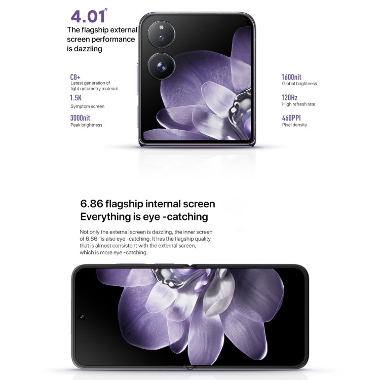 Xiaomi MIX Flip, 12GB+512GB, 6.86 inch + 4.01 inch Xiaomi HyperOS Snapdragon 8 Gen 3 Octa Core 4nm up to 3.3GHz, NFC, Network: 5G