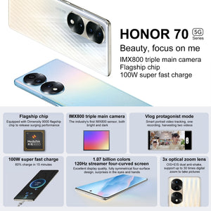 Triple Back Cameras, Screen Fingerprint Identification, 6.78 inch Magic UI 6.1 Dimensity 9000 Octa Core up to 3.05GHz, Network: 5G, OTG, NFC, Not Support Google Play, Honor 70 Pro+ 5G 8GB+256GB