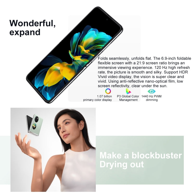 Dual Back Cameras, Side Fingerprint Identification, 6.9 inch + 1.04 inch HarmonyOS 3.0 Snapdragon 778G Octa Core up to 2.42GHz, Network: 4G, OTG, NFC, Not Support Google Play, 128GB Mint Green, 128GB Obsidian Black, 128GB Silver, 128GB Pink