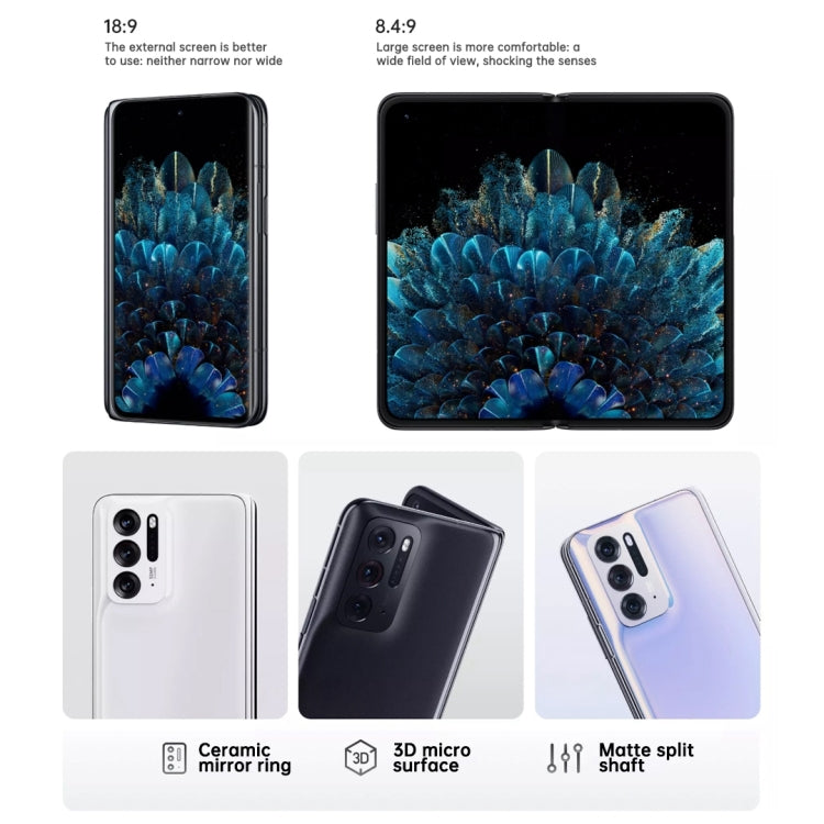 Triple Rear Cameras, Face ID & Side Fingerprint Identification, 7.1 inch + 5.49 inch Screen, ColorOS 12 Qualcomm Snapdragon 888 Octa Core up to 2.84Ghz, Support Google Play