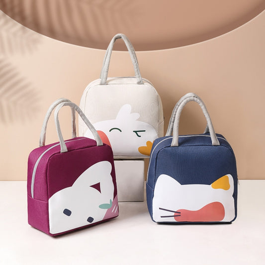 QW001 Cartoon Thick Aluminum Foil Lunch Bag Student Lunch Box Handbag Insulated Bag, Cat Lunch Bag(Tibetan blue)