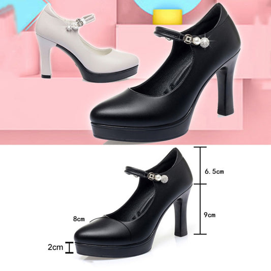 Women High Heels Comfortable Small Heel Temperament Waterproof Platform One Buckle Shoes, 34, 35, 36, 37, 38, 39, 40