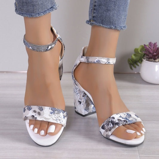 Women Summer Roman Sandals Thick Bottom Slope Heel Printed Buckle High Heels Sandals, 36, 37, 38, 39, 40, 41, 42, 43