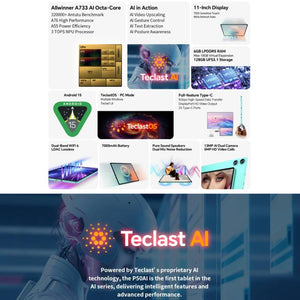 Teclast P50AI WiFi Tablet PC, 6GB+128GB, 11 inch Android 15 Allwinner A733 Octa Core with NPU