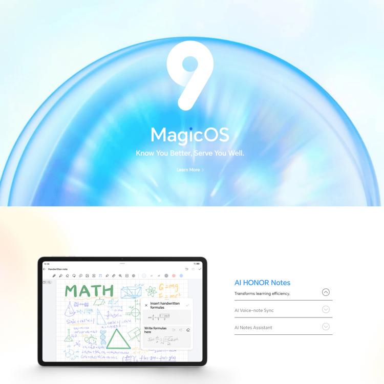 Honor Pad 10 WiFi Tablet PC, 12.1 inch 8GB+128GB MagicOS 9.0 Qualcomm Snapdragon 7 Gen3 Octa Core, 8GB+128GB