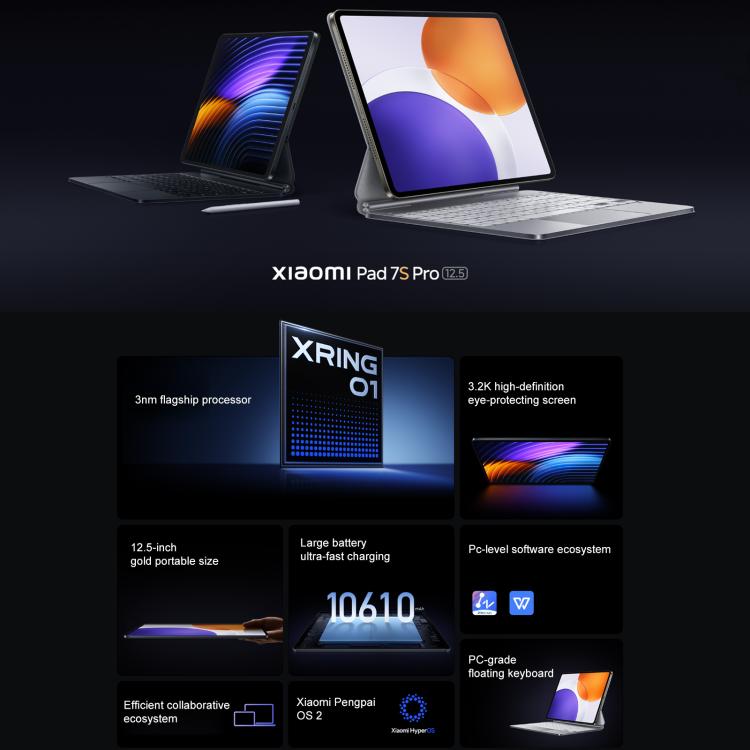 Xiaomi Pad 7S Pro 12.5 inch, 8GB+256GB, HyperOS 2, XRING O1 3nm Deca Core CPU, 8GB+256GB