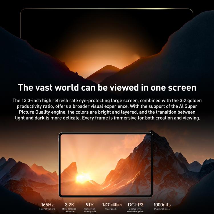 Honor MagicPad3 13.3 inch WiFi Tablet PC, 8GB+256GB MagicOS 9.0.1 Qualcomm Snapdragon 8 Gen3 Octa Core, 8GB+256GB