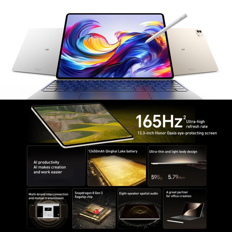 Honor MagicPad3 13.3 inch WiFi Tablet PC, 16GB+512GB MagicOS 9.0.1 Qualcomm Snapdragon 8 Gen3 Octa Core, 16GB+512GB