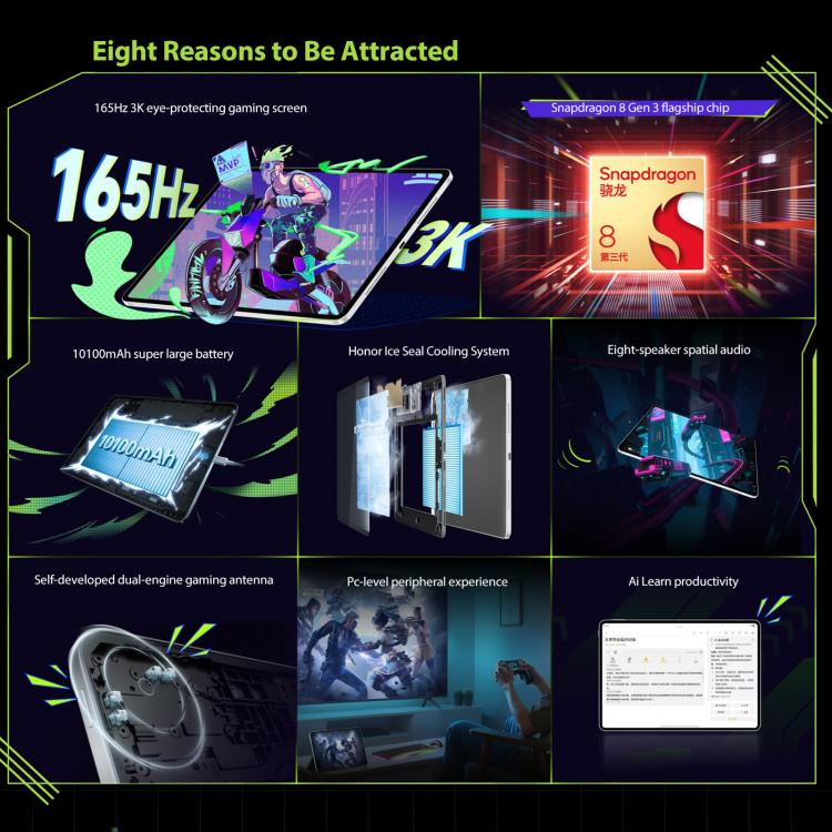 Honor Pad GT2 Pro WiFi Tablet PC, 12.5 inch 8GB+128GB MagicOS 9.0.1 Qualcomm Snapdragon 8 Gen3 Octa Core, 8GB+128GB