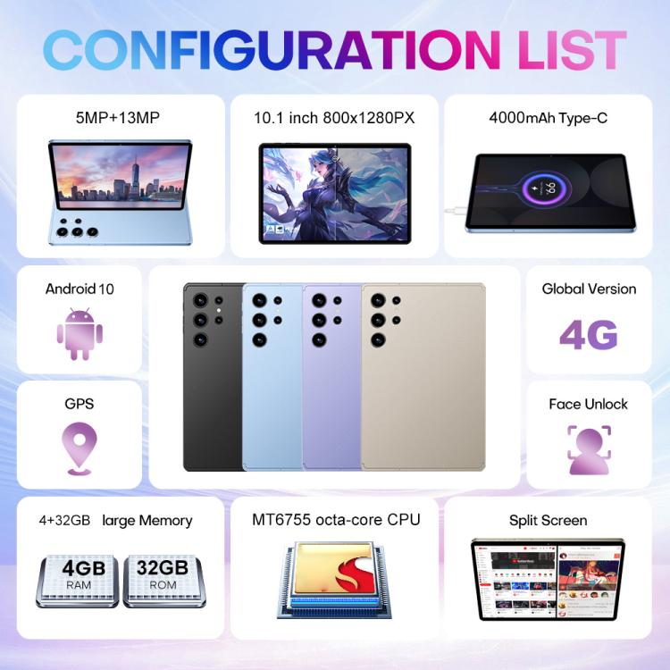 Pad 9 Pro 10.1 inch 4G LTE Tablet PC Combo Set, 4GB+32GB, Android 10 MT6755 Octa Core, with Keyboard / Mouse / Leather Case, EU Plug, EU Plug